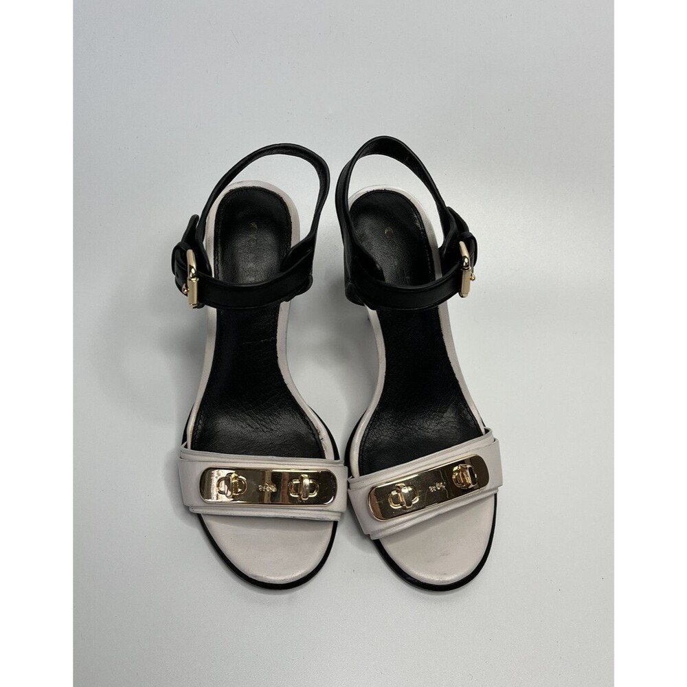 COACH Designer Sandals Ilana Heel White Black Leather Sz 5 Women - Picture 4 of 10